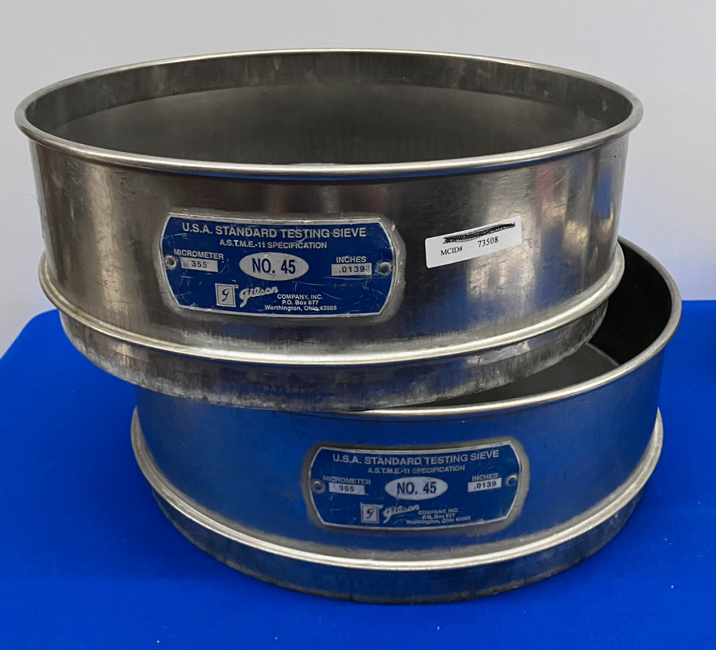 Tamis de test Gilson n° 45, norme américaine, micromètre 355, 0,0139 pouce, lot de 2