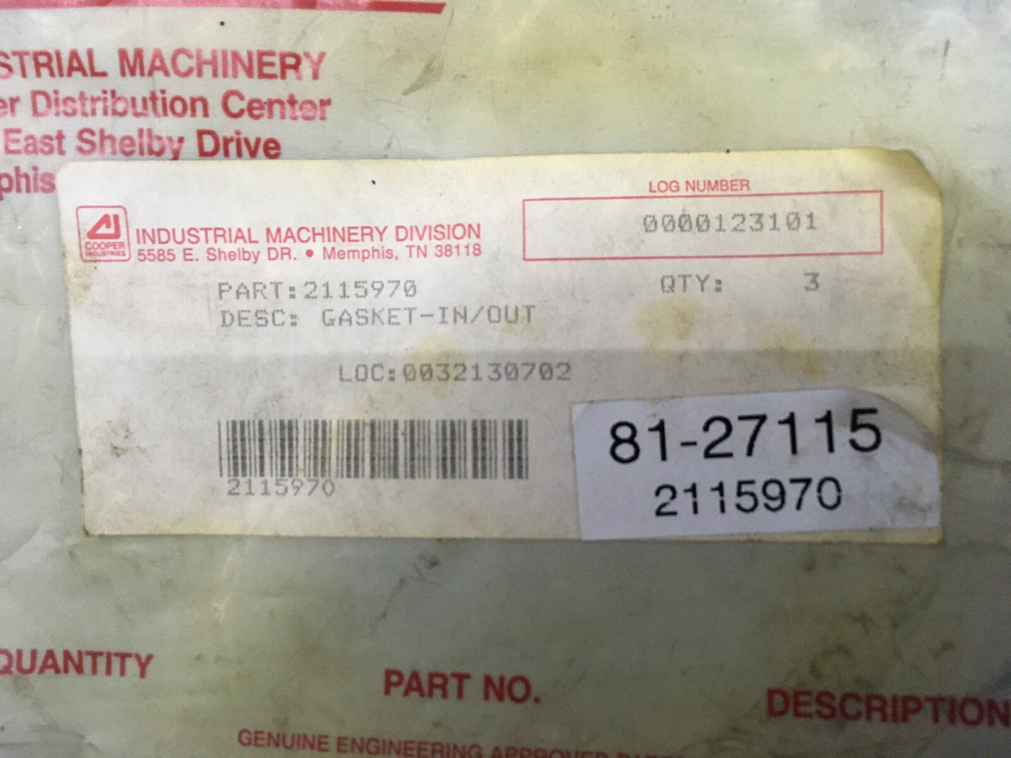 1 PAKET MIT 3 - GARDNER-DENVER 2115970 / 81-27115 DICHTUNG IN/OUT