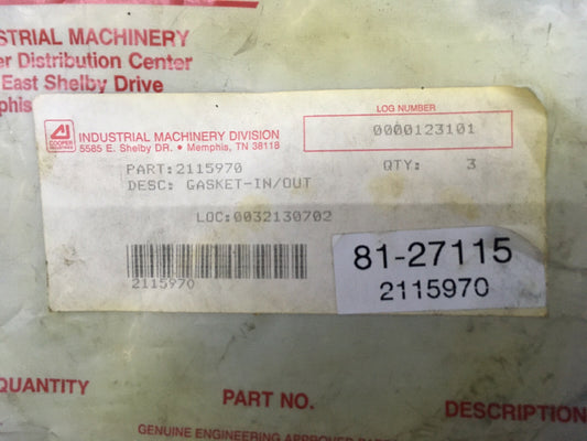 1 PKG OF 3 - GARDNER-DENVER 2115970 / 81-27115 GASKET IN/OUT