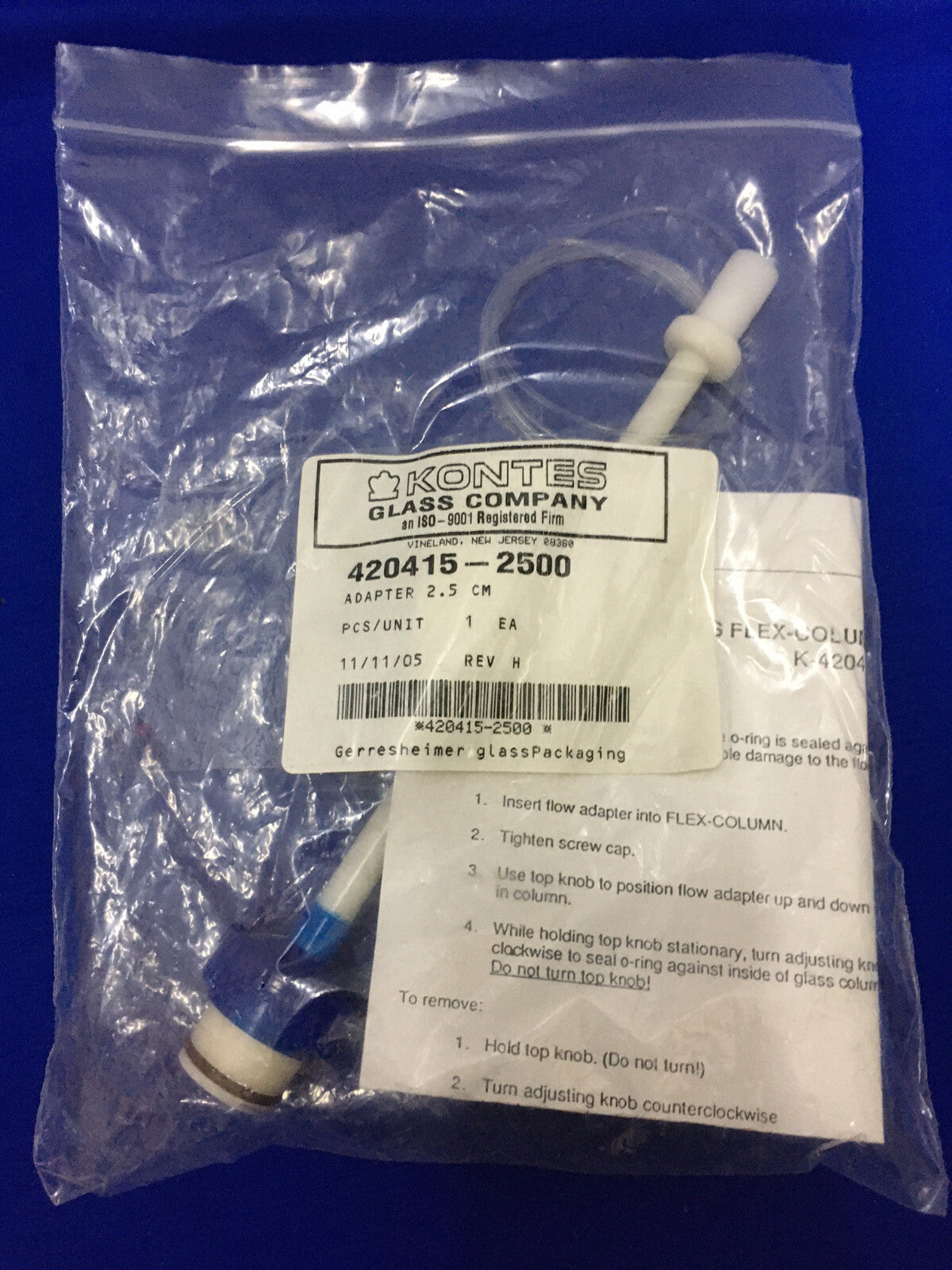 KONTES GLASS COMPANY 420415-2500 ADAPTER 2.5 CM